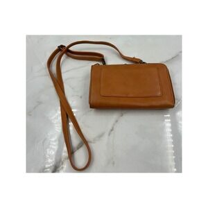 Minooy Tan Leather Crossbody Bag Kiss Lock Wallet Purse Vintage Style Brown